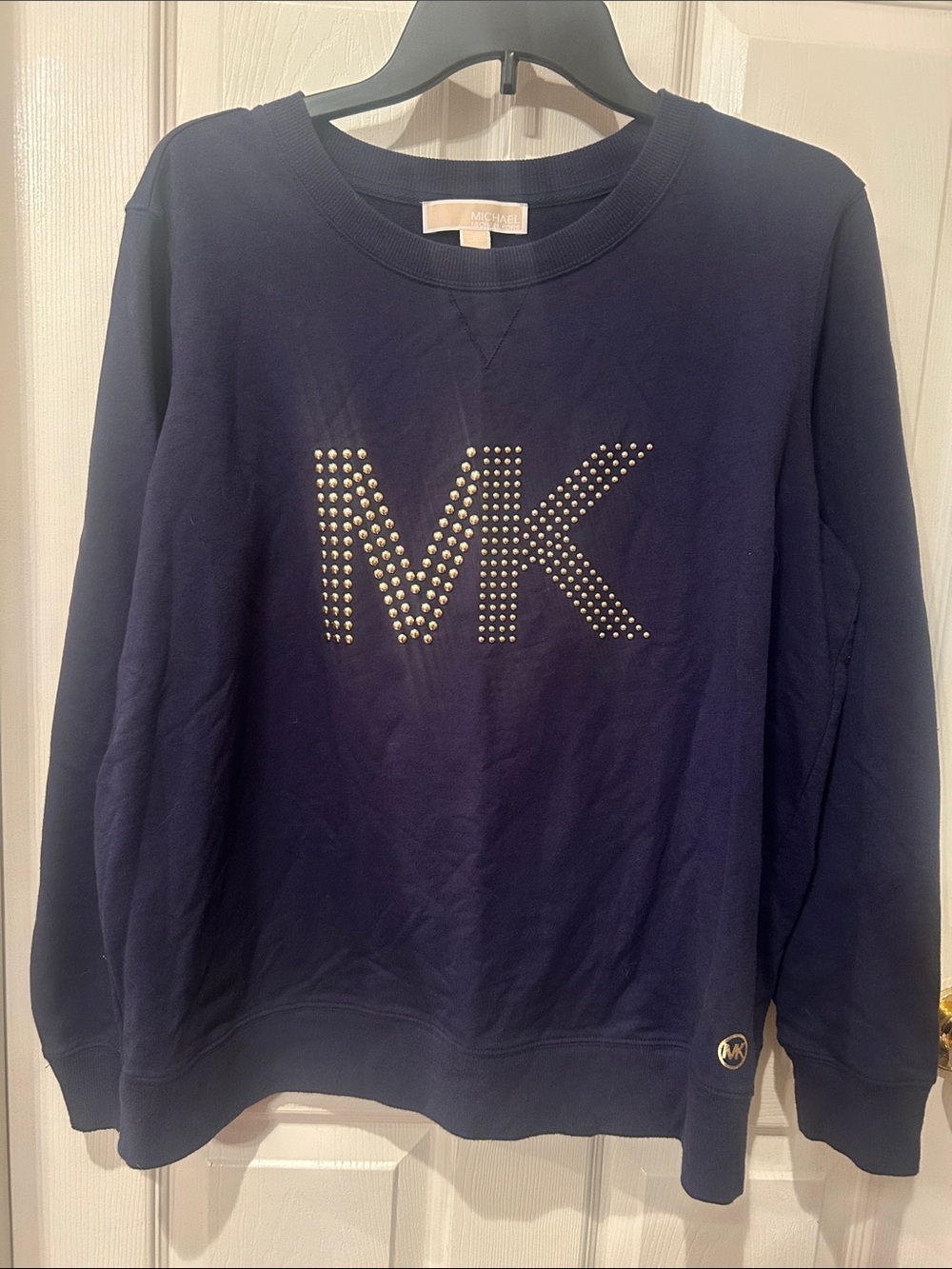 Michael Kors Navy Crewneck Sweatshirt with Studded MK Logo